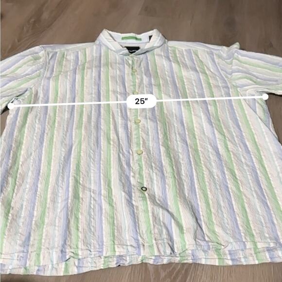 Tommy Bahama Cotton Silk Blend White Blue & Green Striped Button Down Shirt XXL - Picture 7 of 8